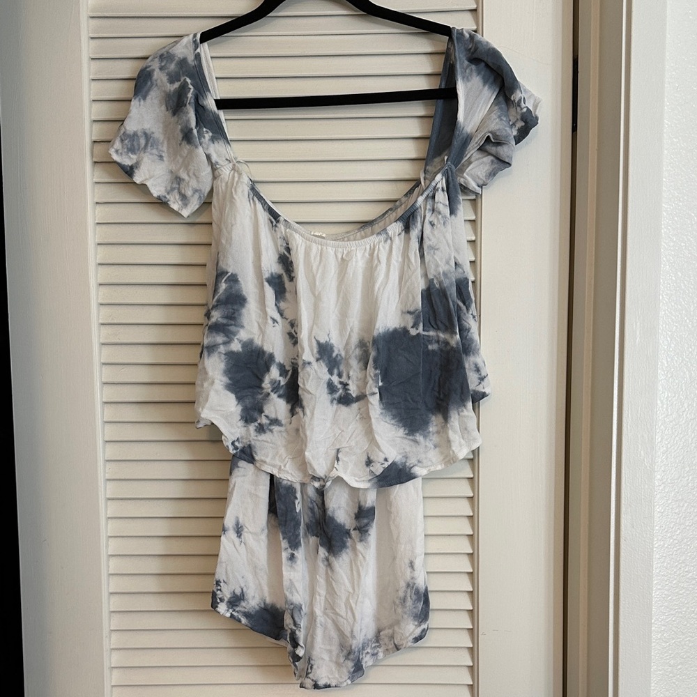 Mahina Blue and White Tie-Dye romper
